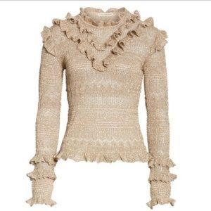 ULLA JOHNSON AUSTEN RUFFLE SWEATER IN GOLD